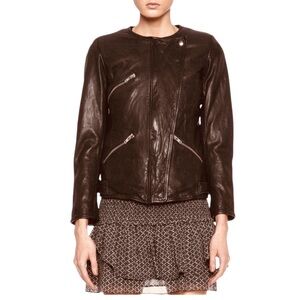 Isabel Marant Etoile Brown Bradi Biker Leather Jacket Size 40 / 8 US
